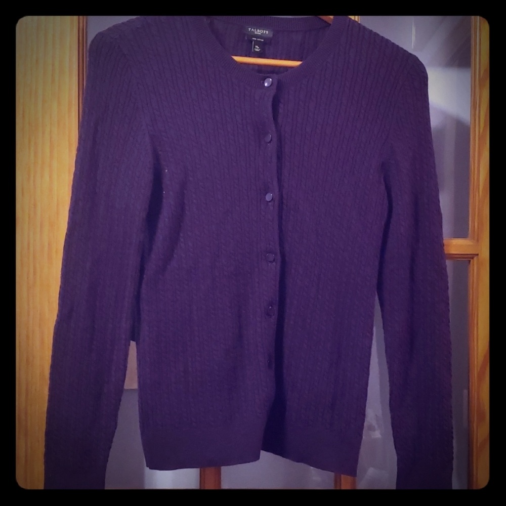 Purple Talbots Medium Petite cable knit cardigan